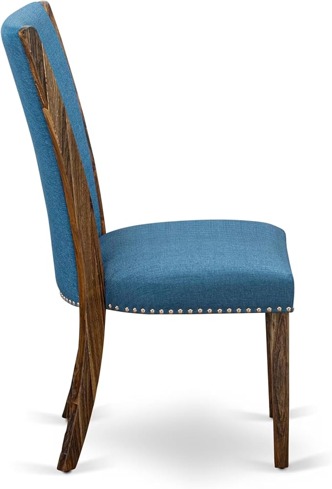East West Furniture V727VE721-5 5 Piece Modern Dining Table Set Includes a Rectangle Wooden Table with V-Legs and 4 Blue Color Linen Fabric Upholstered Chairs, 40x72 Inch, Multi-Color