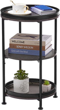 Dulcii Side Table, Round End Table with 3 Shelves for Living Room, Bedroom, Nightstand with Steel Frame for Small Spaces, Industrial Round Sofa Table, Outdoor Accent Coffee Table, Grey