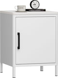 Nightstand with 1 Door, Metal Side Table with Wooden top for Bedroom, Living Room and Dorm 15.75 x 15.67 x 21.26 Inches (1 Door, Cream)