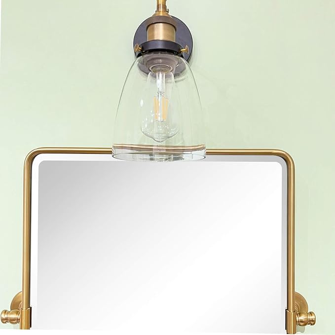 TEHOME 24 x 38'' Horizontal Farmhouse Gold Metal Framed Pivot Rectangle Bathroom Mirror Tilting Beveled Vanity Mirrors for Wall