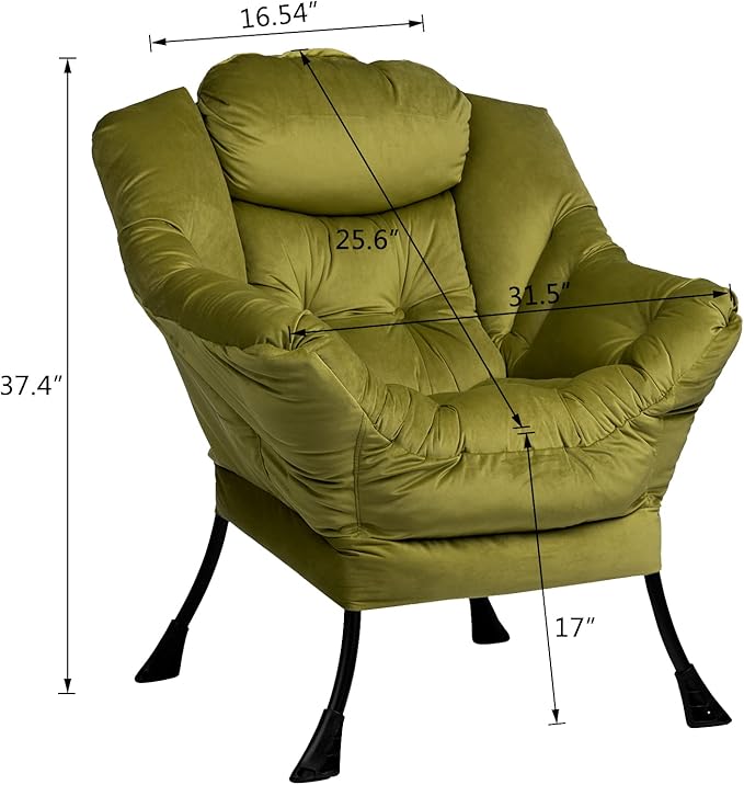 HollyHOME Modern Fabric Large Lazy Chair, Accent Oversized Comfy Reading Chair, Thick Padded Cozy Lounge Chair with Armrest, Steel Frame Leisure Sofa Chair for Living Room, Bedroom, Dorm, Army Green