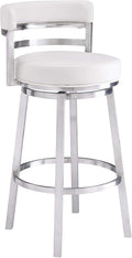 Armen Living Titana 26" Counter Height Swivel White Faux Leather and Brushed Stainless Steel Bar Stool