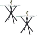 Small Side Coffee Table Set of 2 with Metal Legs, Tempered Glass Square Modern End Table for Living Room Sofa Home Office (2 Pieces, Black, 20"×20"×22")