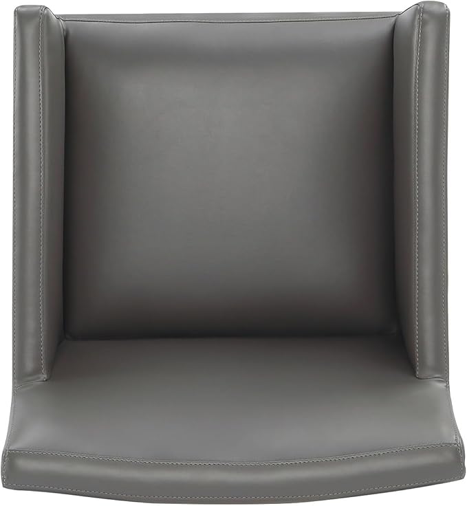 Manhattan Comfort Anna Square Modern Dining Chair with Arms, Head-to-Toe Faux Leather Upholstered Accent Armchair with Plastic Foot Padding, Set of 1, Pewter