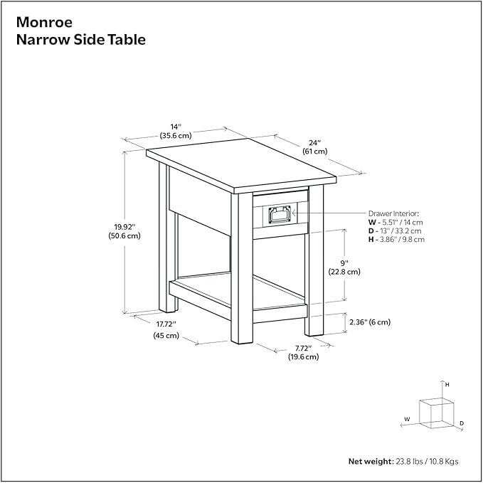SIMPLIHOME Monroe SOLID ACACIA WOOD 14 inch Wide Rectangle Rustic Narrow Side Table in Farmhouse Grey for the Living Room and Bedroom