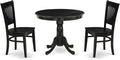 East West Furniture ANVA3-BLK-W 3 Piece Kitchen Table Set for Small Spaces Contains a Round Dining Room Table with Pedestal and 2 Dining Chairs, 36x36 Inch, Black