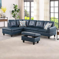Denim L-Shaped 3-Piece Faux Leather Sofa with Storage Ottoman Set, Sectional Couch Sofa Set for Living Room, Office, Small Space
