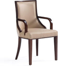 Manhattan Comfort Grand Faux Leather Dining Chair with Arms, Padded Wingback Seat, Fine Rectangular Stitching and Solid Wood Frame, Set of 1, Tan