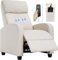 BestMassage | Recliner Chair | with 2 Point Massage Function | Pu Beige | with Lumbar Support, Adjustable Push Back, Footrest & Padded Seat | Easy Assembly | for Living Room, Home Theatre