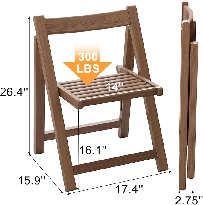 Wood Folding Chairs Set of 4, Indoor Outdoor Wooden Foldable Dining Chairs, Space-Saving and Portable Design for Kitchen, Lawn, Patio 300lbs Capacity,