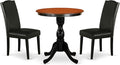 East West Furniture ESEN3-BCH-69 3 Piece Kitchen Table & Chairs Set Contains a Round Dining Room Table with Pedestal and 2 Black Faux Leather Parson Dining Chairs, 30x30 Inch, Black & Cherry