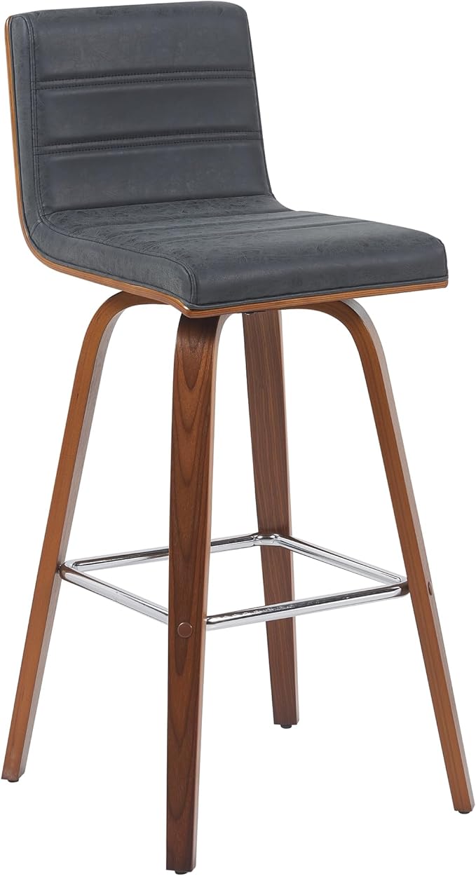 Vienna Modern Swivel Bar Height Stool with Vintage Black Upholstered Seat and Walnut Finished Wood Frame Set of 4
