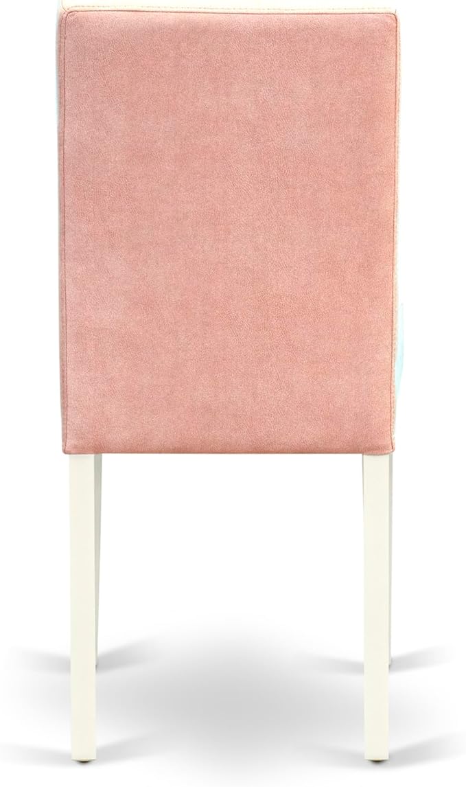 East West Furniture LGAS7-LWH-42 7 Piece Dining Table Set Consists A Wooden Table and 6 Beige Red Polyester Fabric Parson Dining Chairs with Stylish Back- Linen White Finish