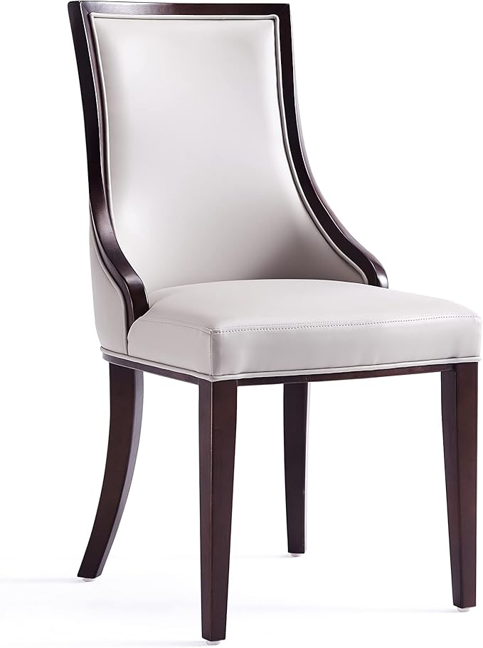 Manhattan Comfort Grand Avenue Faux Leather Dining Chairs, Parsons Accent Furniture with Padded Wingback Seat and Solid Beech Wood Frame, Set of 2, Light Grey