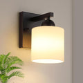 Matte Black Milk Glass Wall Sconces, 1 Pack Hardwired Indoor Wall Light Fixtures for Living Room, Hallway, Bedroom, Ceramic E26 Sockets (Bulbs Not Included)