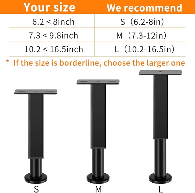 4PCS Adjustable Height Bed Support Legs, 7.3-12 In, Metal Heavy Furniture Legs with Rubber Non-Slip Base for Sofa/Cabinet/Couch/Dresser/Table, Furniture Feet Replacement for King Queen Bed Frame Slat