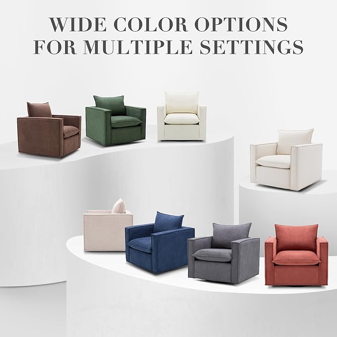 Swivel Accent Chair, 34 Inches Wide Upholstered Arm Chair with Plump Back Pillow, Modern Sofa Living Room Chair for Bedroom, Corner, Reading Nook-Green