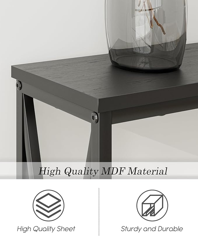 Masupu 63" Console Table with Power Outlet, Modern Narrow Long Sofa Table Behind Couch, Skinny Entry Table, Industrial Sofa Table with Metal Frame for Hallway, Living Room, Classic Black