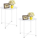 Garden 4 you End Table Metal Side Table Round Folding Tray Cyan Sofa Small Accent Fold-able Table, Round End Table Tray, Next to Sofa Table, Snack Table for Living Room and Bed Room,White