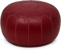Stuffed Round Design Moroccan Leather Pouf Ottoman, Handmade, Pre-Filled, 100% Genuine Leather, 13” Height x 20” Diameter, Footstool & Living Room Décor (Garnet)