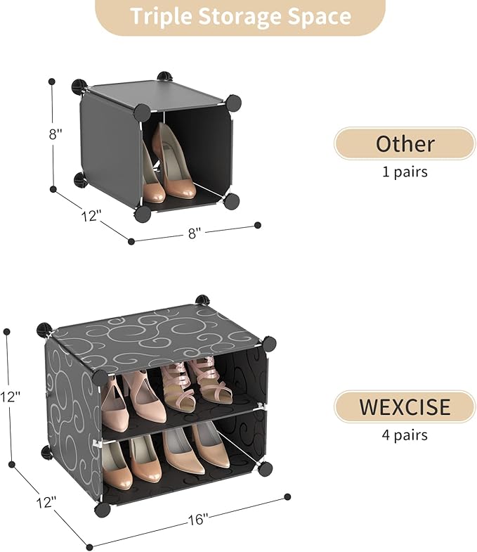 Portable Shoe Rack Organizer with Door, 96 Pairs Shoe Storage Cabinet Easy Assembly, Plastic Adjustable Shoe Storage Organizer Stackable Detachable Free Standing DIY Expandable 12 Tier Black