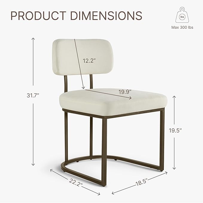 Dining Chairs Set of 2, Upholstered Modern Kitchen Chairs with Ergonomic Backrest, Fabric Cushion Seat & Metal Legs for Living Room, Restaurant, and Café, Ivory