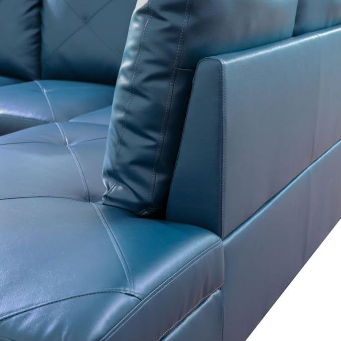 Deep Blue L-Shaped 3-Piece Faux Leather Sofa with Storage Ottoman Set, Sectional Couch Sofa Set for Living Room, Office, Small Space