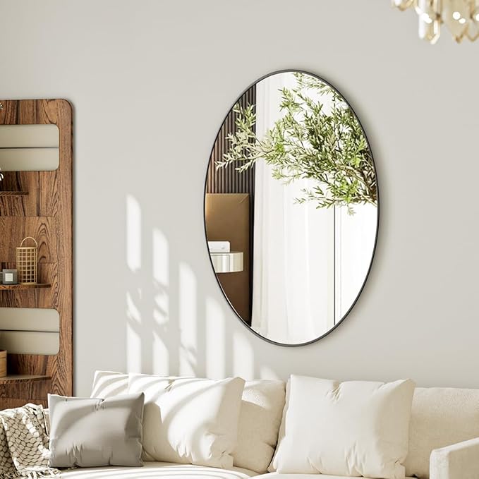 Koonmi Black Oval Bathroom Mirror, 24"x31" Bathroom Vanity Mirror, Oval Mirror for Bedroom Living Room Entryway, Hangs Horizontal or Vertical