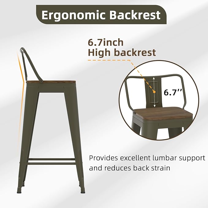 24 Inch Swivel Bar Stools Set of 4, Counter Height Bar Stools with Low Back, Metal Industrial Bar Chairs for Kitchen Island (Rusty)