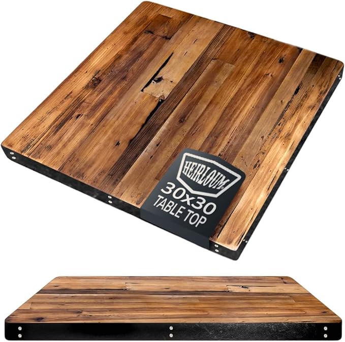 Reclaimed Wood Table Top - Rustic Recycled Wooden Piece Perfect for Signs, Kitchens, Dining and Coffee Table Tops (Reclaimed Wood Table Top with Metal Edge, 30" x 30")