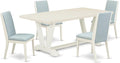 East West Furniture V027LA015-5 5 Piece Dining Room Table Set Includes a Rectangle Kitchen Table with V-Legs and 4 Baby Blue Linen Fabric Parson Dining Chairs, 40x72 Inch, Multi-Color