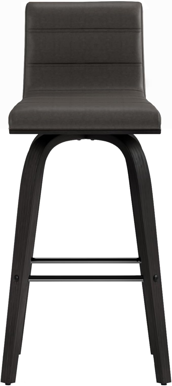 Armen Living Vienna 26" Swivel Counter Stool in Black Wood Finish with Gray Faux Leather - Set of 3