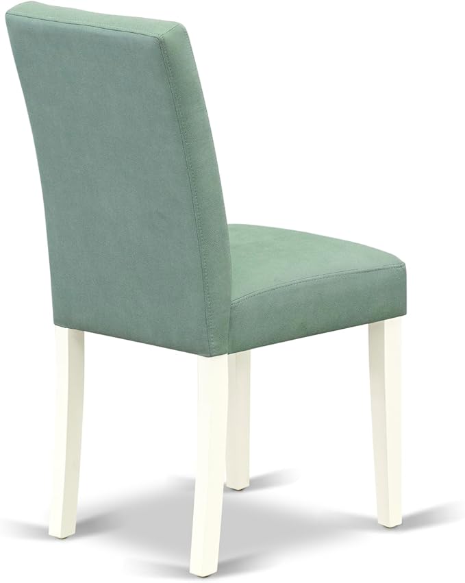 East West Furniture LGAS7-LWH-43 7 Piece Dining Set Contain A Mid Century Table and 6 Willow Green Polyester Fabric Mid Century Modern Dining Chairs, Linen White