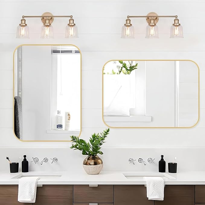 Gold Bathroom Mirror, 48x30 Inch Brushed Gold Mirror, Aluminum Alloy Framed Rectangle Bathroom Mirror for Over Sink, Anti-Rust Wall Mirror (Horizontally or Vertically)