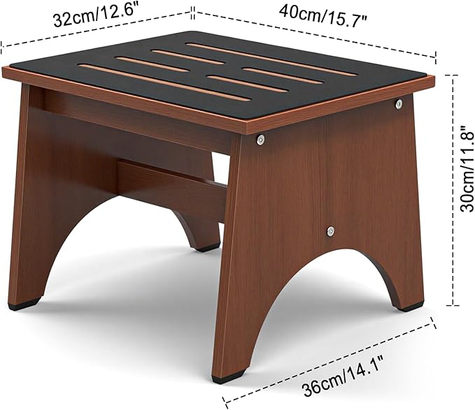 One Step Stool for Adults Seniors with Non-Slip Rubber Stepping Feet, Heavy Duty Wooden Step Stool, Portable Bed Steps for High Beds (Brown, 12 Inch)