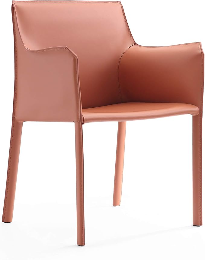 Manhattan Comfort Vogue Modern Faux Leather Dining Chairs, Metal Frame, Comfortable Padded Seat, Fully Assembled Armchair Accent Furniture, Set of 2, Clay