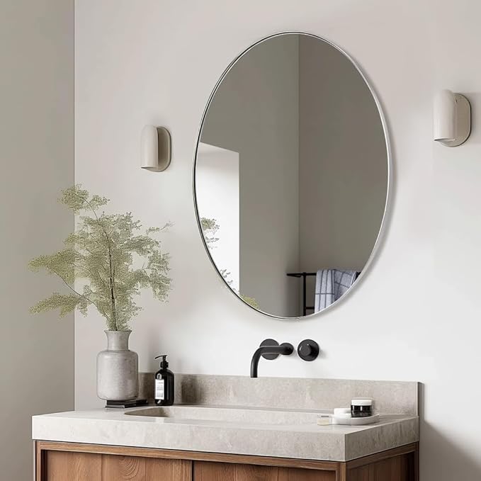 ANDY STAR Chrome Bathroom Mirror, Oval Chrome Mirror for Bathroom 20x28 Inch, Polished Chrome Anti-Rust Stainless Steel Metal Frame for Bathroom