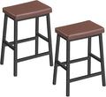 HOOBRO Bar Stools, 24" Set of 2 Bar Chairs, PU Leather Upholstered Breakfast Stools, Easy Assembly, Suitable for Kitchen, Bar, Dining Room, Brown and Black BC01MD01