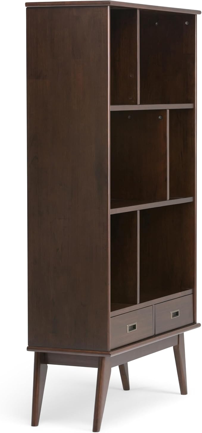 SIMPLIHOME Draper 35 inch Mid-Century Modern Bookcase and Storage Unit (Set of 2) in Medium Auburn Brown for The Living Room, Study Room and Office