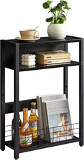 IBUYKE Narrow Side Table with Storage Shelf, 3 Tier End Table,Modern Sofa Table,Small Nightstand with Magazine Rack,Telephone Table for Small Spaces,for Living Room, Bedroom,Black UTMZ001B