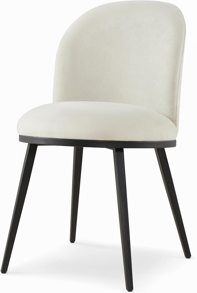Dining Chairs Set of 4, Fabric Upholstered Dining Room Chairs with Ergonomic Backrest & Metal Legs, Modern Kitchen Side Chairs for Home, Restaurant, and Café, Ivory, 2 Boxs