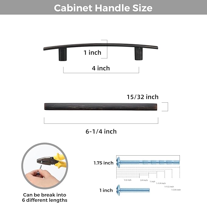 10 Pack Cabinet Handles 4" Hole Center - Curved Cabinet Pulls Oil Rubbed Bronze Drawer Pulls for Kitchen Cupboard Solid Hardware for Dresser Drawer Arch Hardware