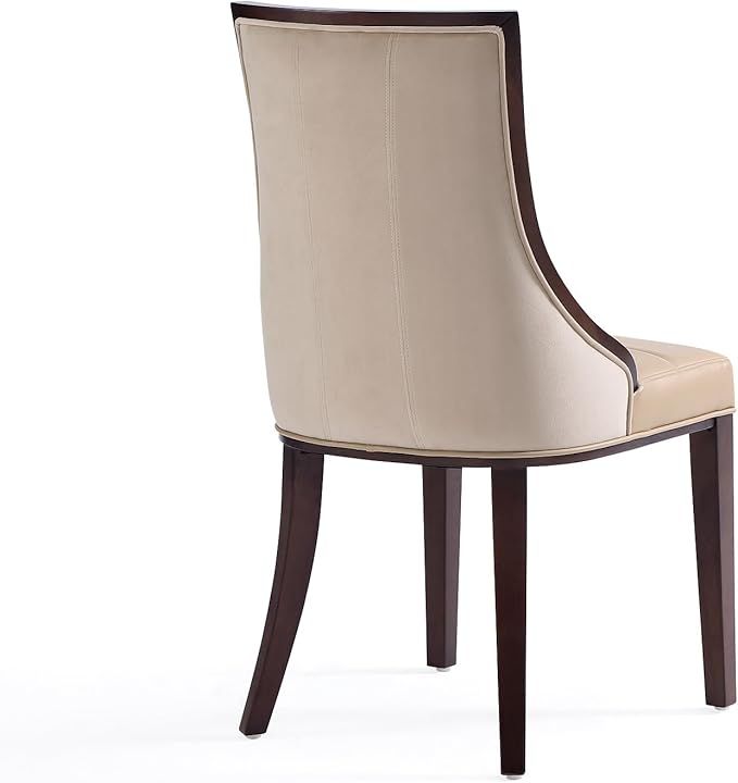 Manhattan Comfort Fifth Avenue Faux Leather Dining Chairs, Parsons Accent Furniture with Padded Wingback Seat, Fine Rectangular Stitching and Solid Beech Wood Frame, Set of 2, Tan