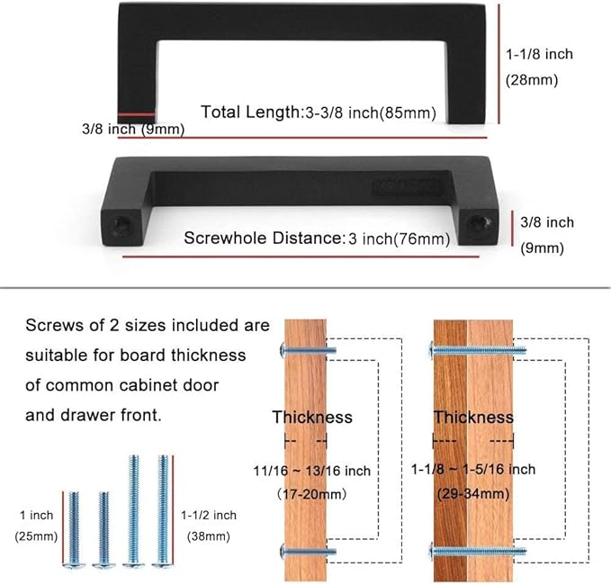 KOOFIZO Solid Square Bar Cabinet Handle - Brushed Nickel Furniture Pull, 3 Inch/76mm Screwhole Distance, 10-Pack for Kitchen Cupboard Door, Bedroom Dresser Drawer, Bathroom Wardrobe Hardware