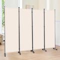 Room Divider 6FT Room Partition with Lockable Wheels, (Thicked Metal Base) Room Dividers, Freestanding Indoor Folding Privacy Screens, Portable Fabric Wall Divider for Separation, Beige