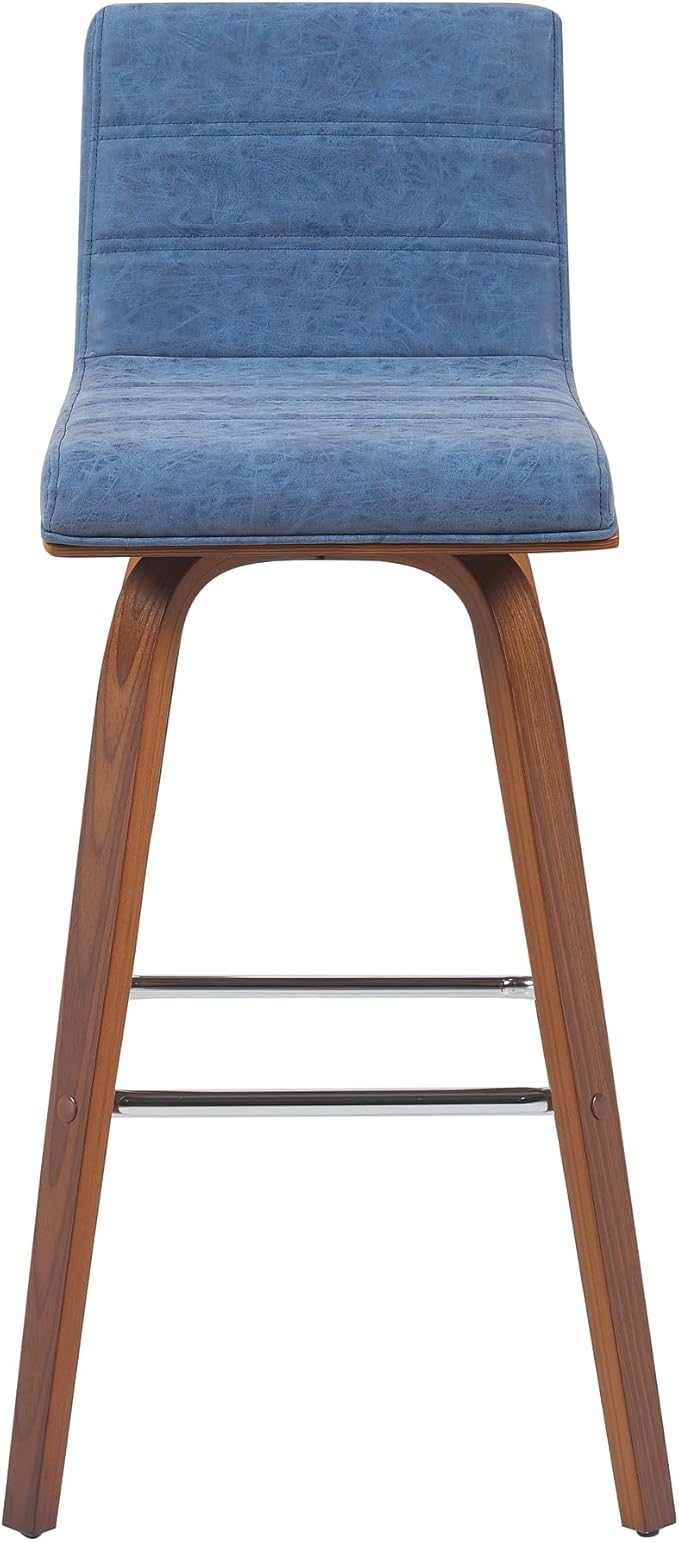 Vienna Modern Swivel Bar Height Stool with Vintage Blue Upholstered Seat and Walnut Finished Wood Frame Set of 3