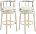 Cow top Leather Wooden Bar Stools, 360 Degree Swivel Bar Height Chair with Backs for Home Kitchen Counter, Morden Chair Barstools (Ivory Wood 2pcs-Cream Seat, Bar Height-Seat Height 29.5”)