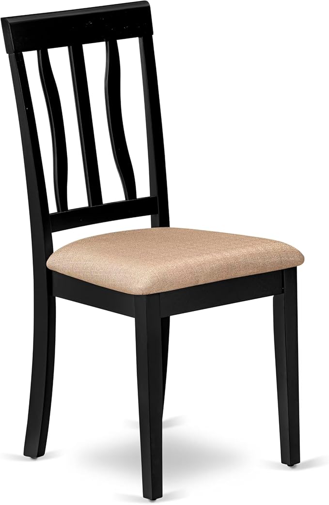 East West Furniture HLAN3-BCH-C 3 Piece Modern Dining Table Set Contains a Round Wooden Table with Pedestal and 2 Linen Fabric Kitchen Dining Chairs, 42x42 Inch, Black & Cherry