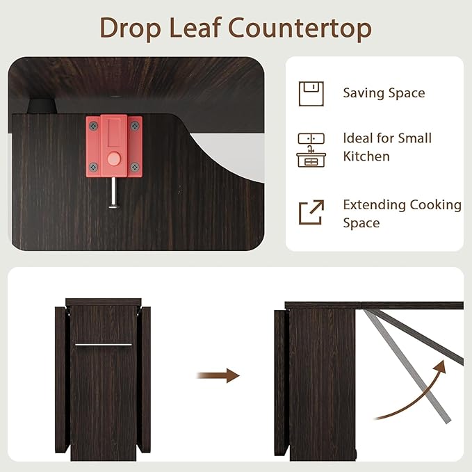 IDEALHOUSE Folding Dining Table, Drop Leaf Dining Table with 6 Wheels and 2-Layer Storage Shelf, Space Saving Dining Table for Small Spaces (Dark Walnut, 47.2" D x 23.6" W x 29.5" H)