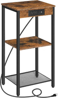 HOOBRO Tall End Table with Charging Station, 30 Inch Tall Nightstand, 3-Tier Side Table with Storage Shelves, for Living Room, Bedroom, Hallway, Rustic Brown BF09UDH01G1